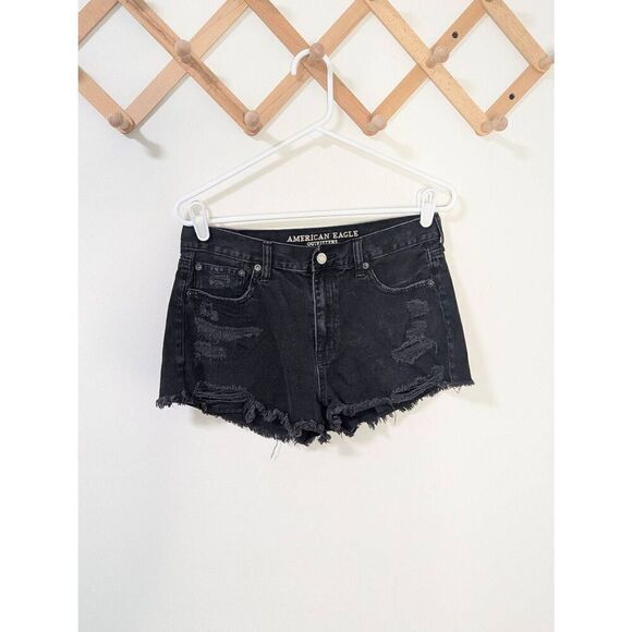American Eagle Black Distressed Cut-off Hi-Rise Festival Shorts - Size 8 - Picture 1 of 8